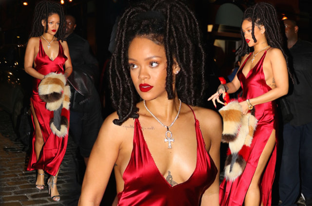 Rihanna kırmızı elbisesiyle yaktı geçti - 24908