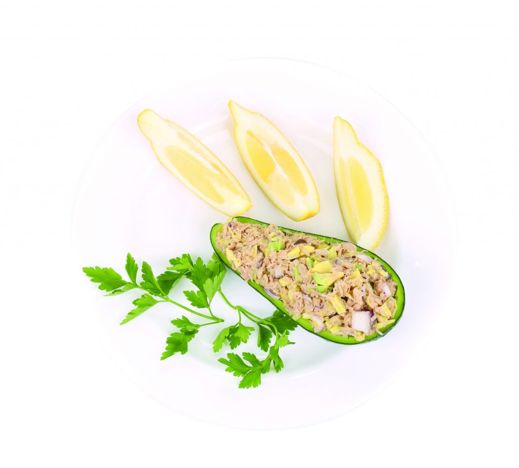 27004592 - avocado salad with tuna. isolated on a white background.