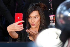 NEW YORK, NY - NOVEMBER 08: Bella Hadid prepares backstage during 2018 Victoria's Secret Fashion Show in New York at Pier 94 on November 8, 2018 in New York City. (Photo by Dia Dipasupil/Getty Images for Victoria's Secret)
