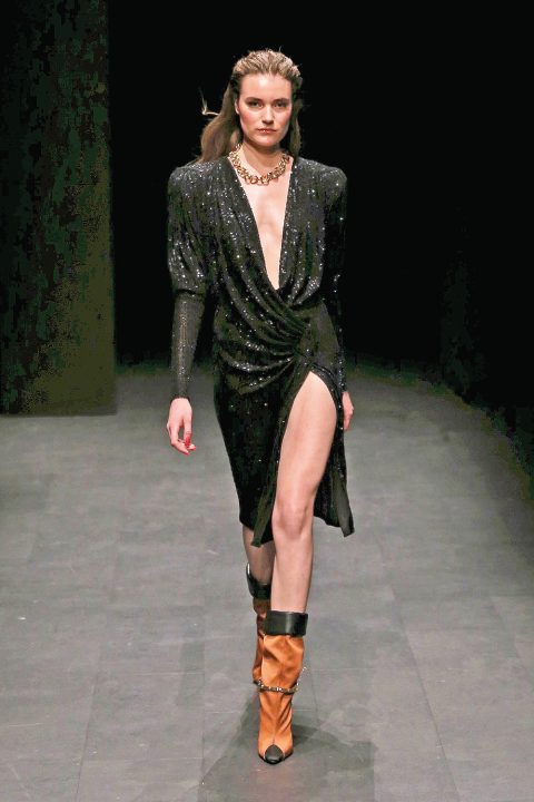 ISTANBUL, TURKEY - MARCH 19: A model walks the runway at the M.O.F.C Eda Gungor show during Mercedes-Benz Istanbul Fashion Week at the Zorlu Performance Hall on March 19, 2019 in Istanbul, Turkey. (Photo by Evren Kalinbacak/Getty Images for IMG)